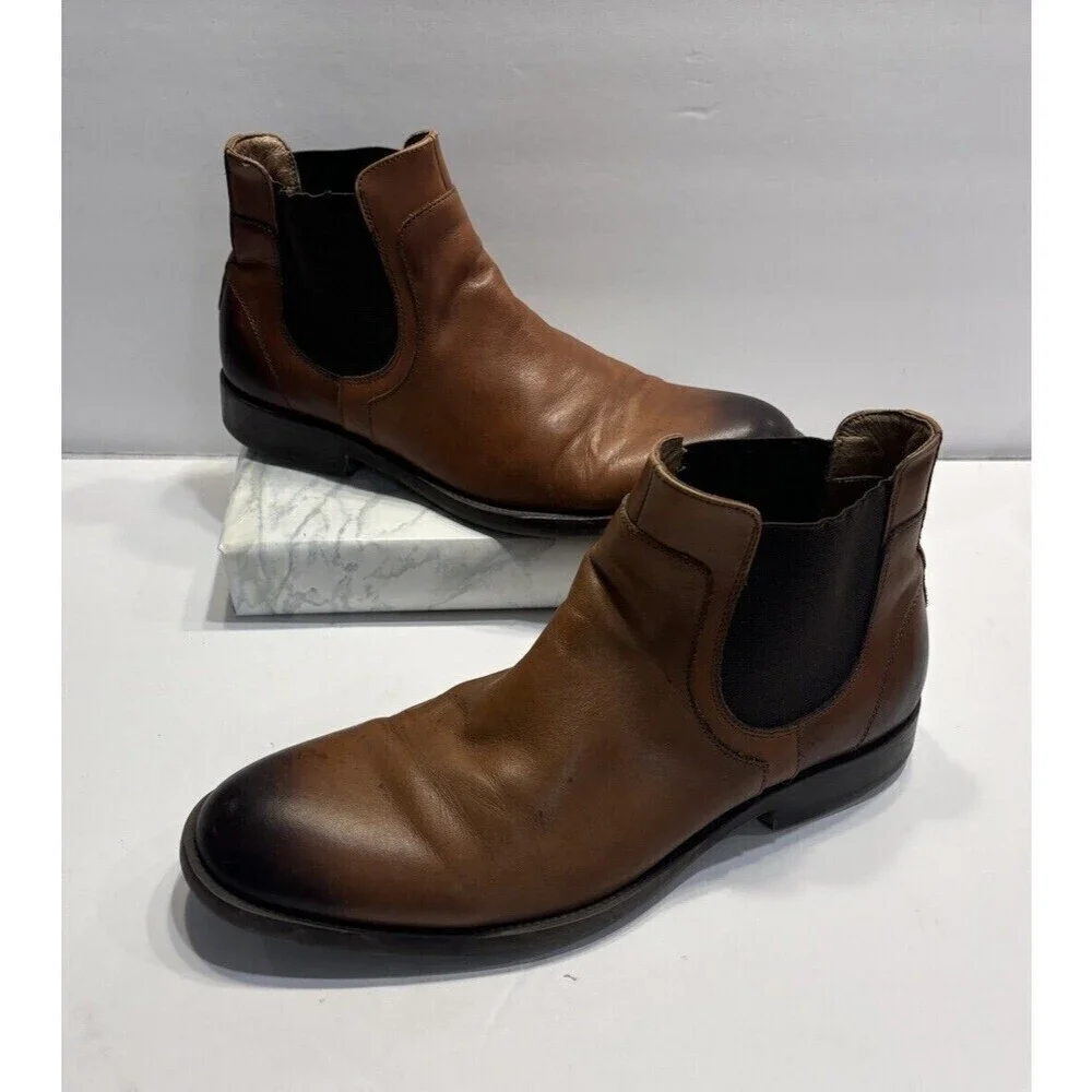 Johnston & Murphy Chelsea Boots Brown leather Pull on 59-1238 Shoes Mens Sz 10 M